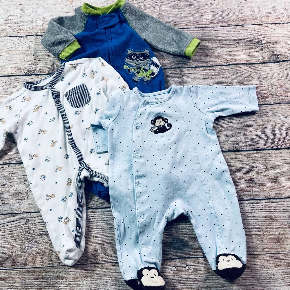 Set of 3 Baby Boy 0-3m Footed Rompers